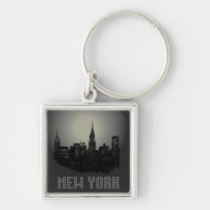 New York Skyline Downtown bouwt Monogram Sleutelha Sleutelhanger