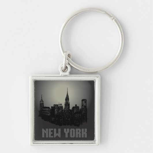 New York Skyline Downtown bouwt Monogram Sleutelha Sleutelhanger (Voorkant)