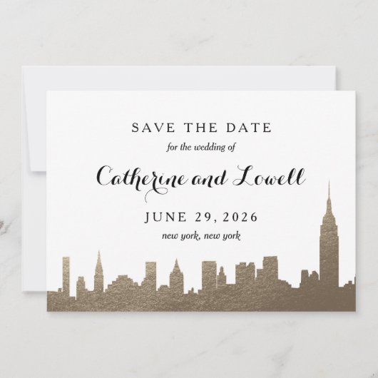 New York Skyline Faux Gold Save the Date (Voorkant)