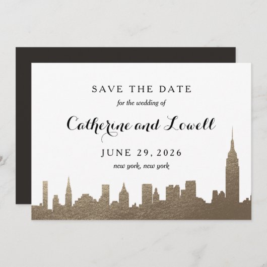 New York Skyline Faux Gold Save the Date (Voorkant / Achterkant)