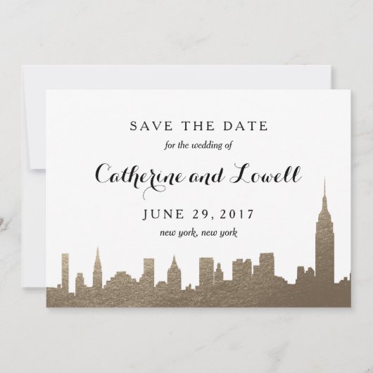 New York Skyline Faux Gold Save the Date (Voorkant)