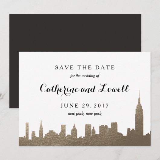 New York Skyline Faux Gold Save the Date (Voorkant / Achterkant)