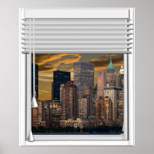 New York Skyline Faux Window Uitzicht met lijntjes Poster