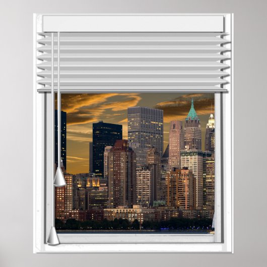New York Skyline Faux Window Uitzicht met lijntjes Poster (Voorkant)