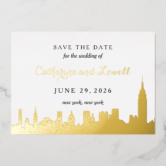 New York Skyline Gold Foil Save the Date Folie Uitnodiging (Voorkant)