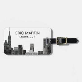 New York Skyline Gray Modern Persoonlijke Naam Bagagelabel