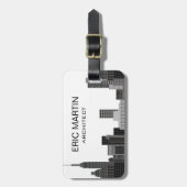 New York Skyline Gray Modern Persoonlijke Naam Bagagelabel (Voorkant verticaal)