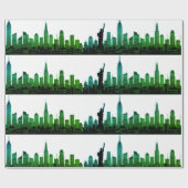 New York Skyline Green Big Apple Modern City Cadeaupapier (Vlak)