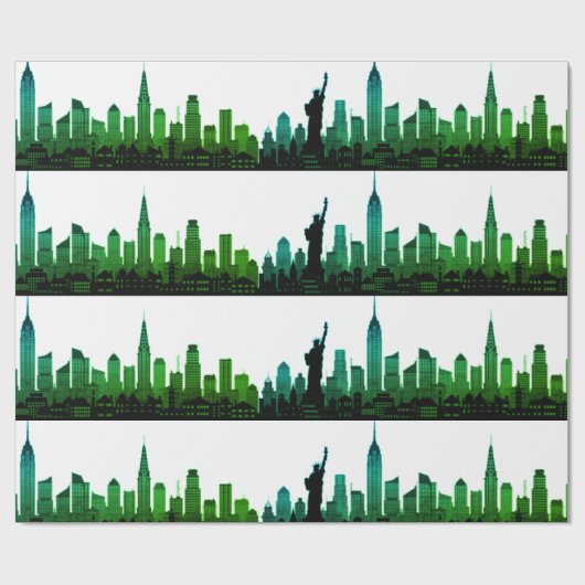 New York Skyline Green Big Apple Modern City Cadeaupapier (Vlak)