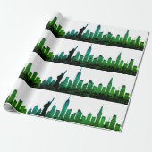 New York Skyline Green Big Apple Modern City Cadeaupapier (Uitgerold)