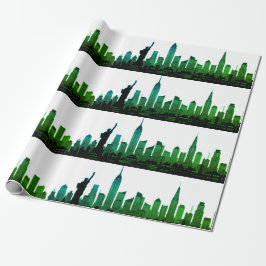 New York Skyline Green Big Apple Modern City Cadeaupapier