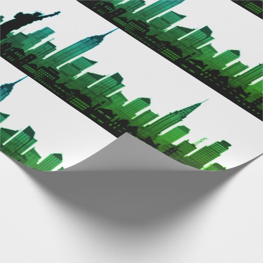 New York Skyline Green Big Apple Modern City Cadeaupapier (Hoek)