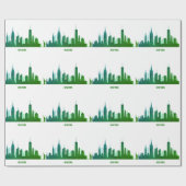 New York Skyline Green Big Apple Modern City Cadeaupapier (Vlak)