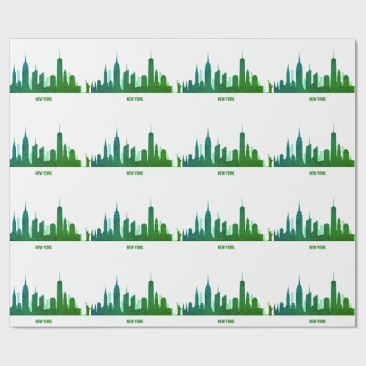 New York Skyline Green Big Apple Modern City Cadeaupapier (Vlak)