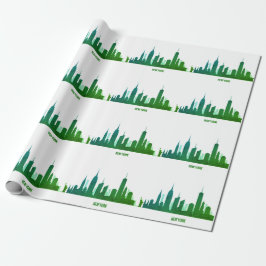 New York Skyline Green Big Apple Modern City Cadeaupapier