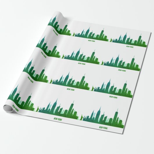 New York Skyline Green Big Apple Modern City Cadeaupapier (Uitgerold)
