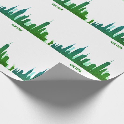 New York Skyline Green Big Apple Modern City Cadeaupapier (Hoek)
