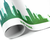 New York Skyline Green Big Apple Modern City Cadeaupapier (Rol Hoek)
