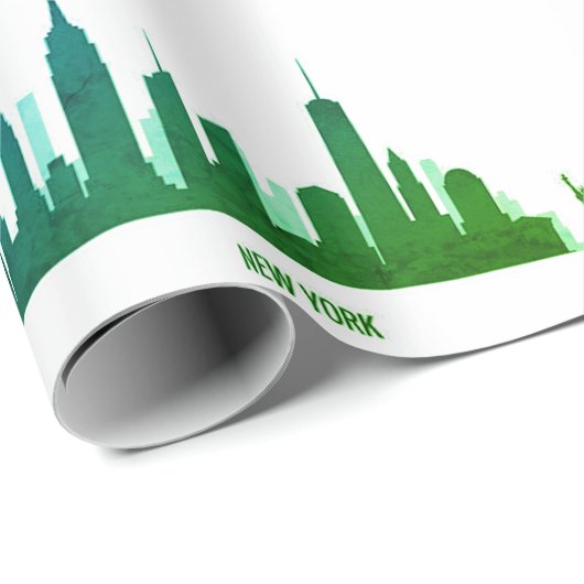 New York Skyline Green Big Apple Modern City Cadeaupapier (Rol Hoek)