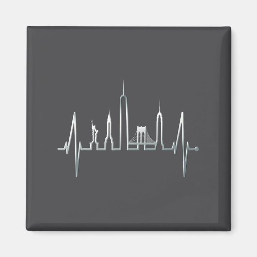New York Skyline Heartbeat Love Statue Of Liberty  Magneet (Voorkant)