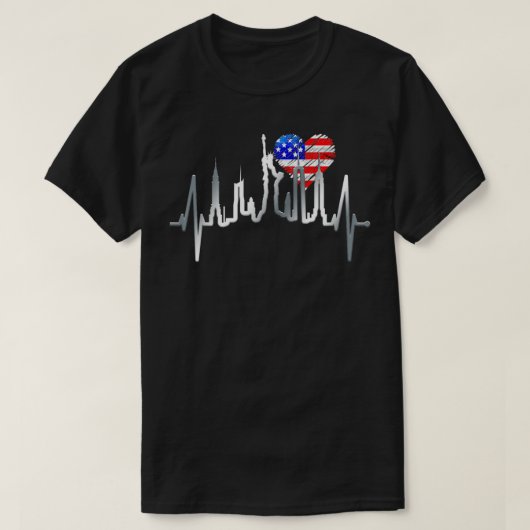 New York Skyline Heartbeat Statue of Liberty US FL T-shirt (Design voorkant)