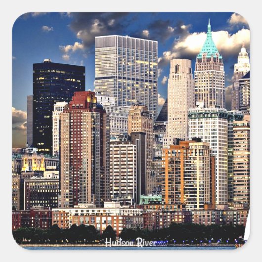New York Skyline, Hudson River Vierkante Sticker (Voorkant)