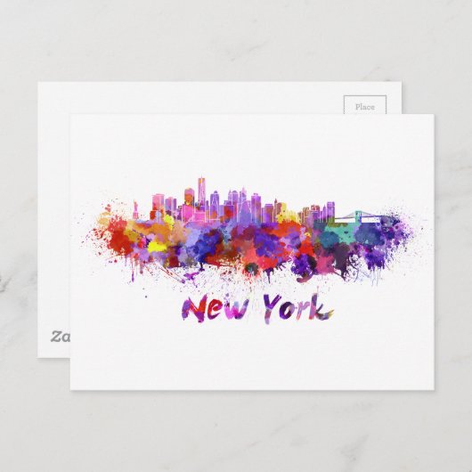 New York skyline in waterverf Briefkaart (Voorkant / Achterkant)