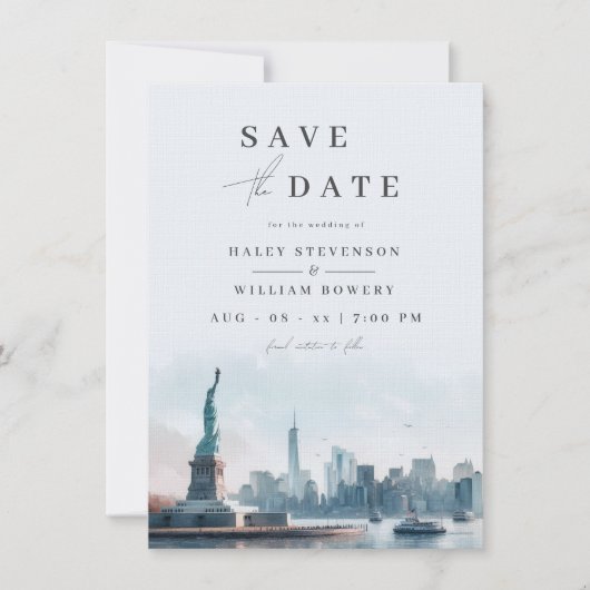 New York Skyline Liberty Wedding Bewaar de datum Save The Date (Voorkant)