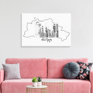 New York Skyline Minimalist Stretched Canva Art Canvas Afdruk