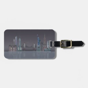 New York Skyline Night Reflections Bagagelabel