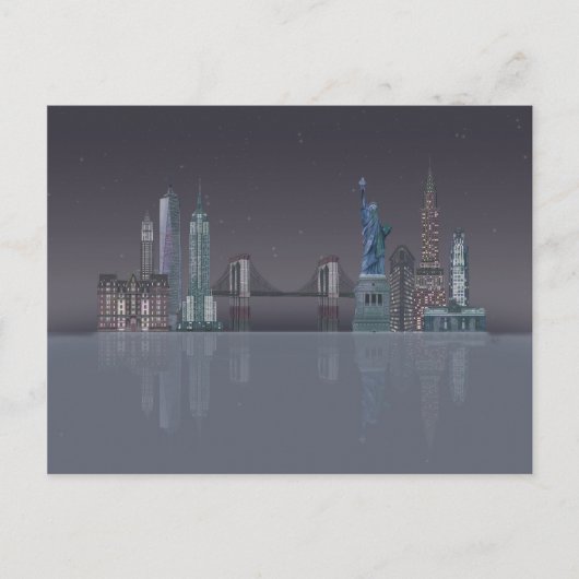 New York Skyline Night Reflections Briefkaart (Voorkant)