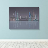 New York Skyline Night Reflections Canvas Afdruk (Insitu (Houten vloer))