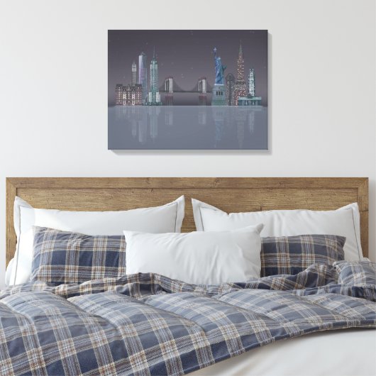 New York Skyline Night Reflections Canvas Afdruk (Insitu (Slaapkamer))