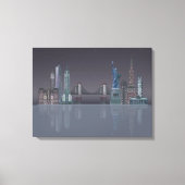 New York Skyline Night Reflections Canvas Afdruk (Voorkant)