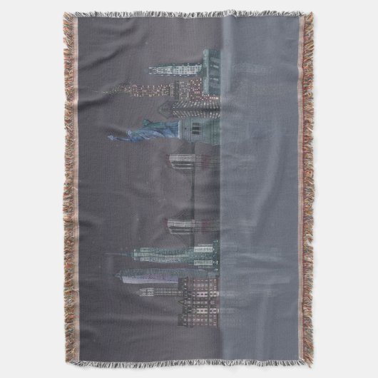 New York Skyline Night Reflections Deken (Voorkant Verticaal)