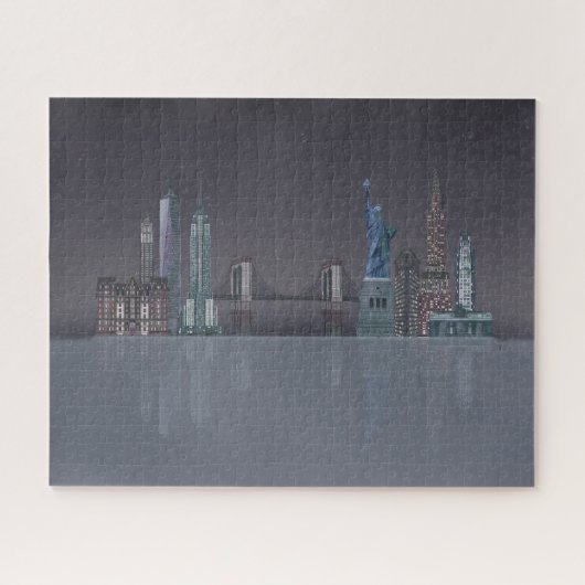 New York Skyline Night Reflections Legpuzzel (Horizontaal)