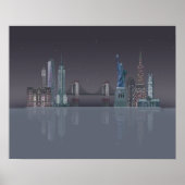 New York Skyline Night Reflections Poster (Voorkant)