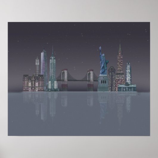 New York Skyline Night Reflections Poster (Voorkant)