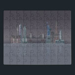 New York Skyline Night Reflections Puzzel<br><div class="desc">New York Skyline Night Reflections van Fab Funky. Kennen beroemde landmerken van New York City tegen een mooie nachtelijke hemel.</div>