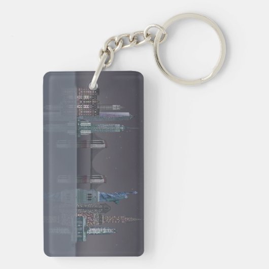 New York Skyline Night Reflections Sleutelhanger (achterkant)