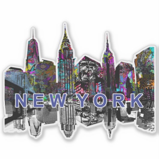 New York skyline op graffiti Sticker (Voorkant)