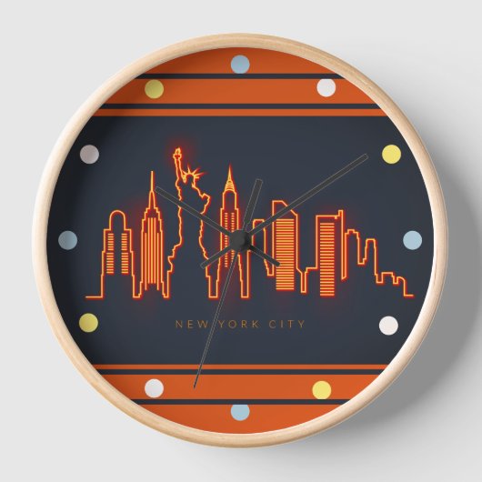 New York Skyline Oranje Neon look Cityscape Wall (Voorkant)