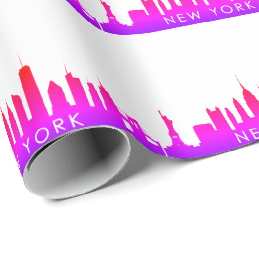 New York Skyline Pink Big Apple Modern City Cadeaupapier (Rol Hoek)