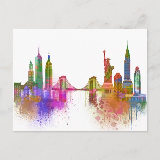 New York Skyline - Regenboog Briefkaart (Voorkant)
