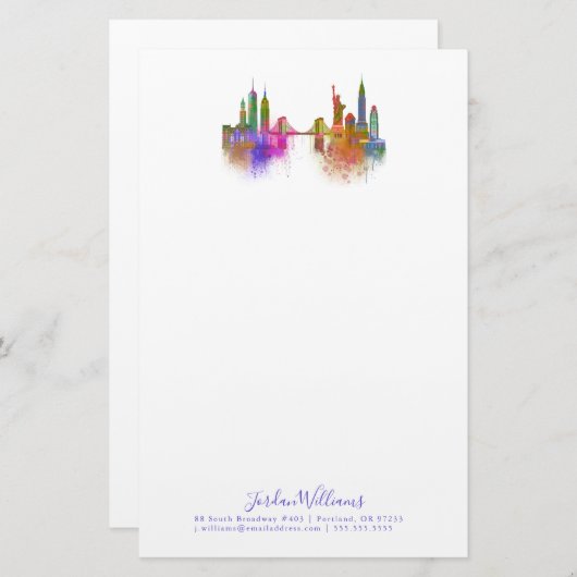 New York Skyline - Regenboog Briefpapier (Voorkant / Achterkant)