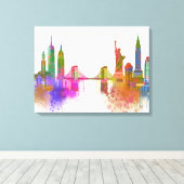 New York Skyline - Regenboog Canvas Afdruk (Insitu (Houten vloer))