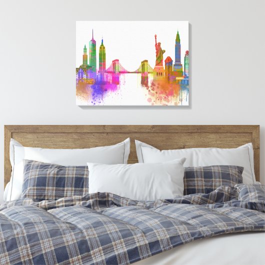 New York Skyline - Regenboog Canvas Afdruk (Insitu (Slaapkamer))