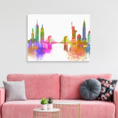 New York Skyline - Regenboog Canvas Afdruk (Insitu (Woonkamer))
