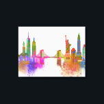 New York Skyline - Regenboog Canvas Afdruk<br><div class="desc">New York Skyline Rainbow Bright door Fab Funky. Kenmerkt beroemde landmerken van New York City in een waterverf stijl met een regenboog van kleuren.</div>