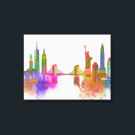 New York Skyline - Regenboog Canvas Afdruk<br><div class="desc">New York Skyline Rainbow Bright door Fab Funky. Kenmerkt beroemde landmerken van New York City in een waterverf stijl met een regenboog van kleuren.</div>